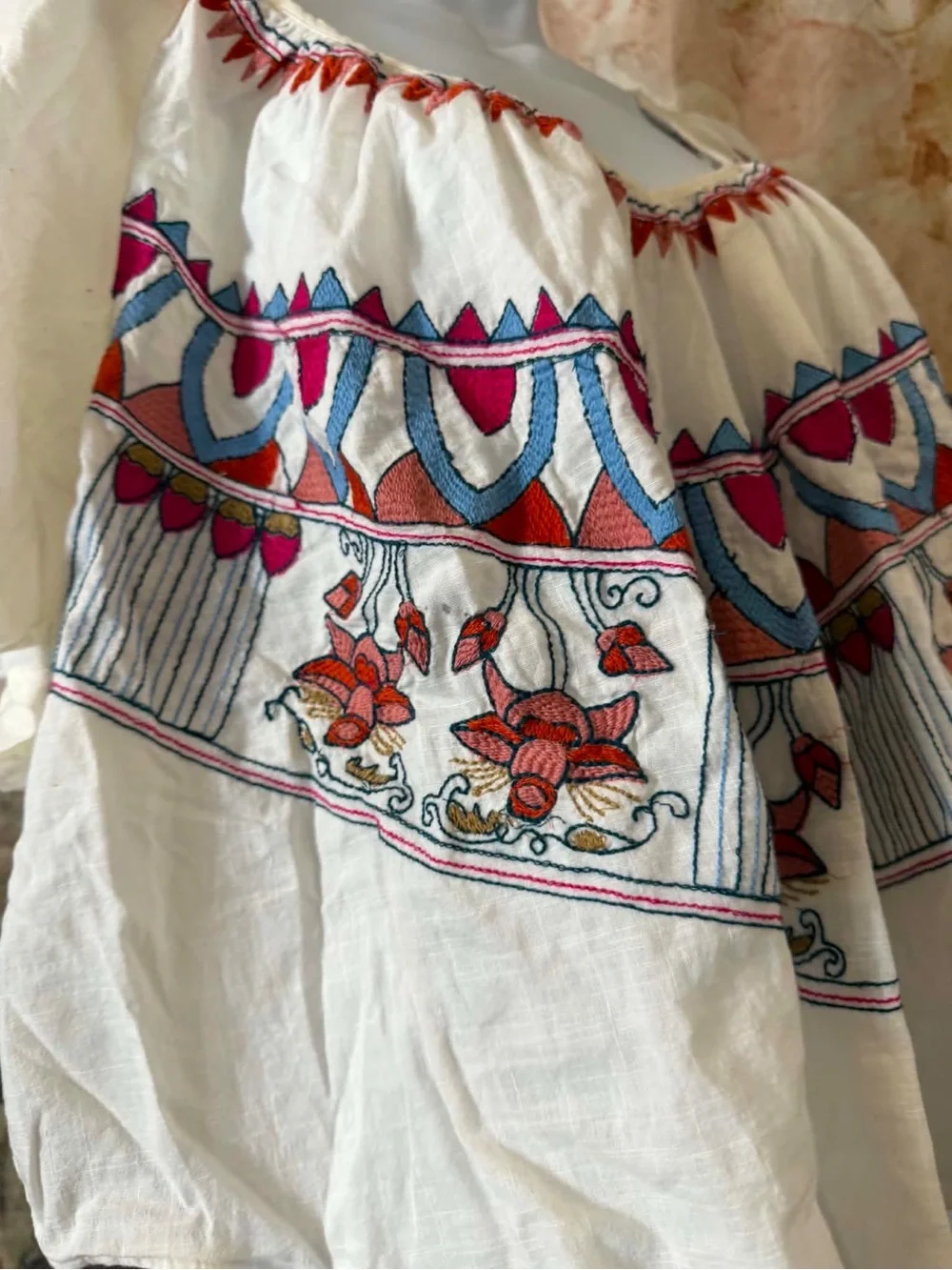 Free People Wind In Her Hair Boho Embroidered Cotton Beachy Peasant Top Size S